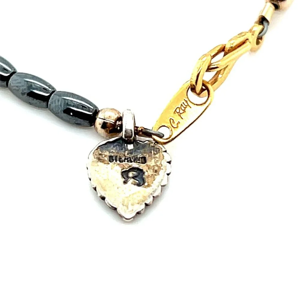 Sterling Heart Charm‎ Beaded Bracelet